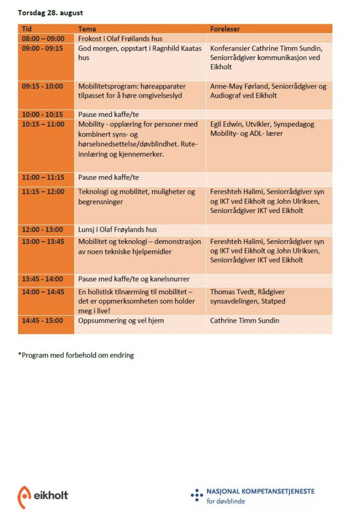 Programme Thursday 28 August Eikholt conference
